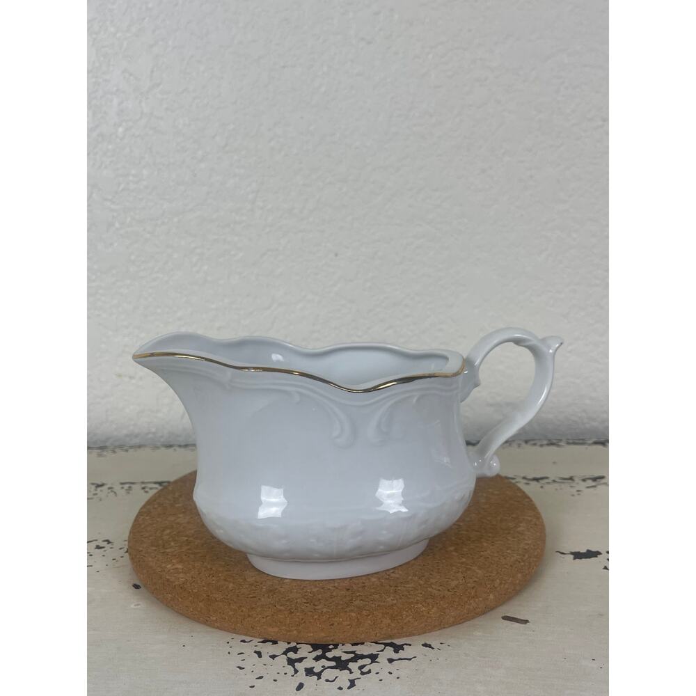 Vintage Polish White with Gold Trim Gravy Boat Creamer Dish